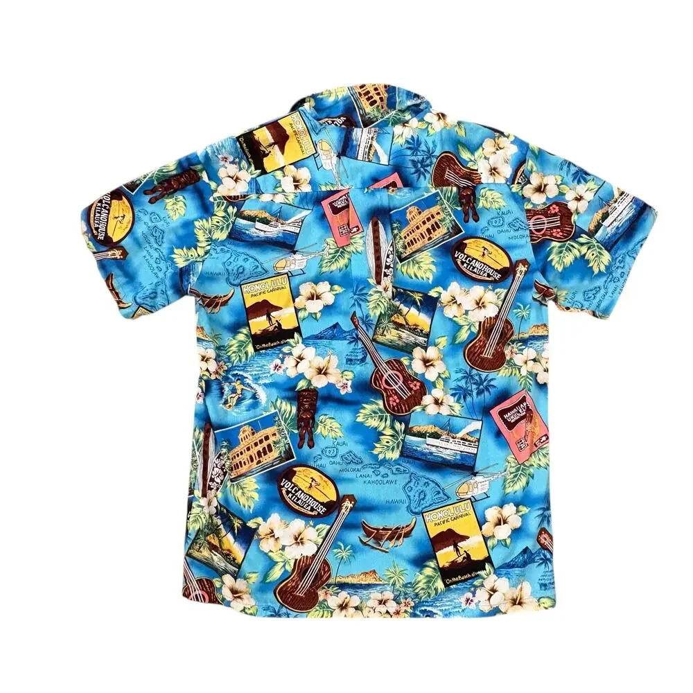 Palmwave Hawaiian Island Print Button Down Collared Shirt‎ - L